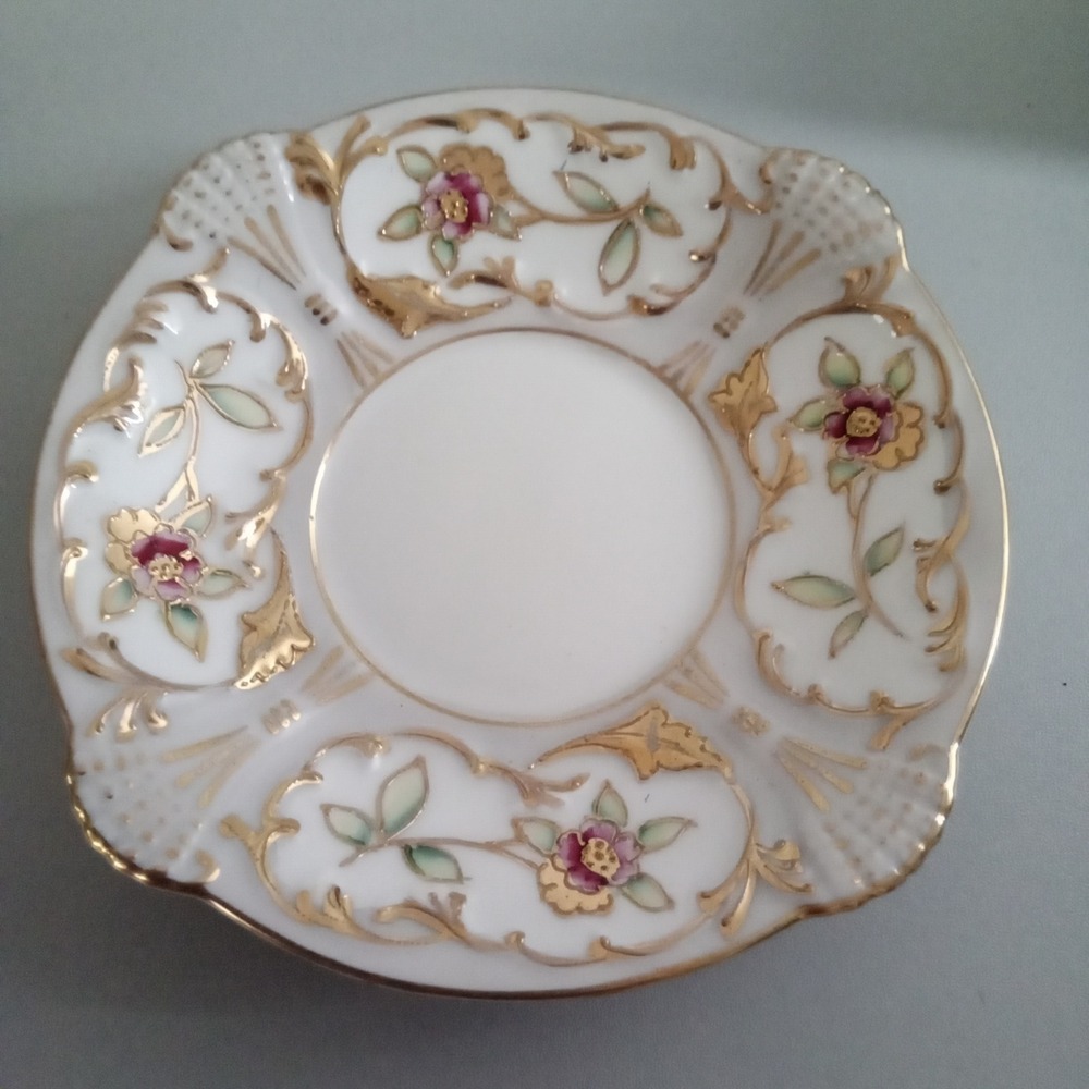Vintage UCAGCO China Hand Painted Japan Floral Gold Moriage Square Saucer Plate